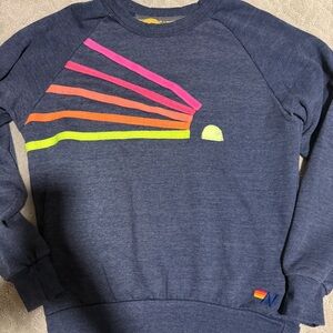 Aviator Nation Blue Sweatshirt with Bright Stripes